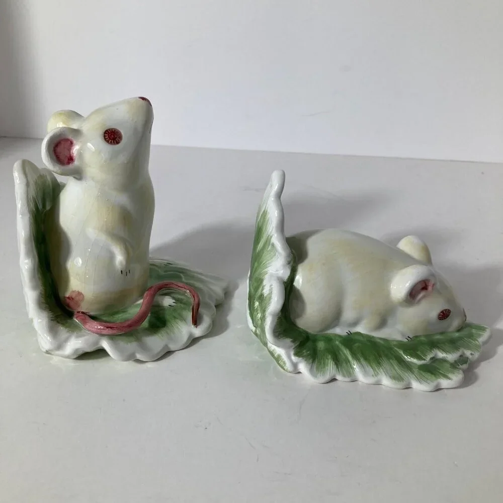2‎ Italian Ceramic Mice Cabbage Figurines 4 x 5